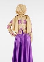 Tesettür giyim MOR HAKİM YAKA İŞLEMELİ ABİYE ELBİSE 7637 