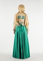 Tesettür giyim YEŞİL HAKİM YAKA İŞLEMELİ ABİYE ELBİSE 7637 