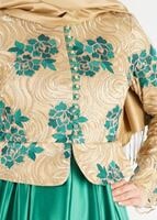 Tesettür giyim YEŞİL HAKİM YAKA İŞLEMELİ ABİYE ELBİSE 7637 