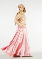 Tesettür giyim ALTIN HAKİM YAKA İŞLEMELİ ABİYE ELBİSE 7637 