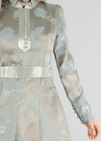 Tesettür giyim BEJ HAKİM YAKA BELİ KUŞAKLI ABİYE ELBİSE 8737