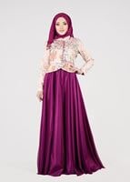 Tesettür giyim FUŞYA ÖNÜ DÜĞMELİ SİM DESEN ABİYE ELBİSE 9737 