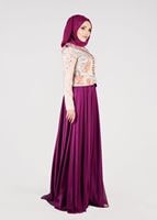 Tesettür giyim FUŞYA ÖNÜ DÜĞMELİ SİM DESEN ABİYE ELBİSE 9737 