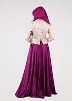 Tesettür giyim FUŞYA ÖNÜ DÜĞMELİ SİM DESEN ABİYE ELBİSE 9737 