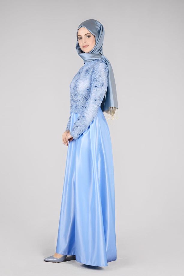 Vêtements hijab  T 98525 Fy Collection-İşleme Detaylı Abiye Elbise - TRENDTESETTÜR