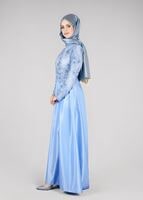 Vêtements hijab BLEU T 98525 Fy Collection-İşleme Detaylı Abiye Elbise