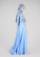 Vêtements hijab BLEU T 98525 Fy Collection-İşleme Detaylı Abiye Elbise