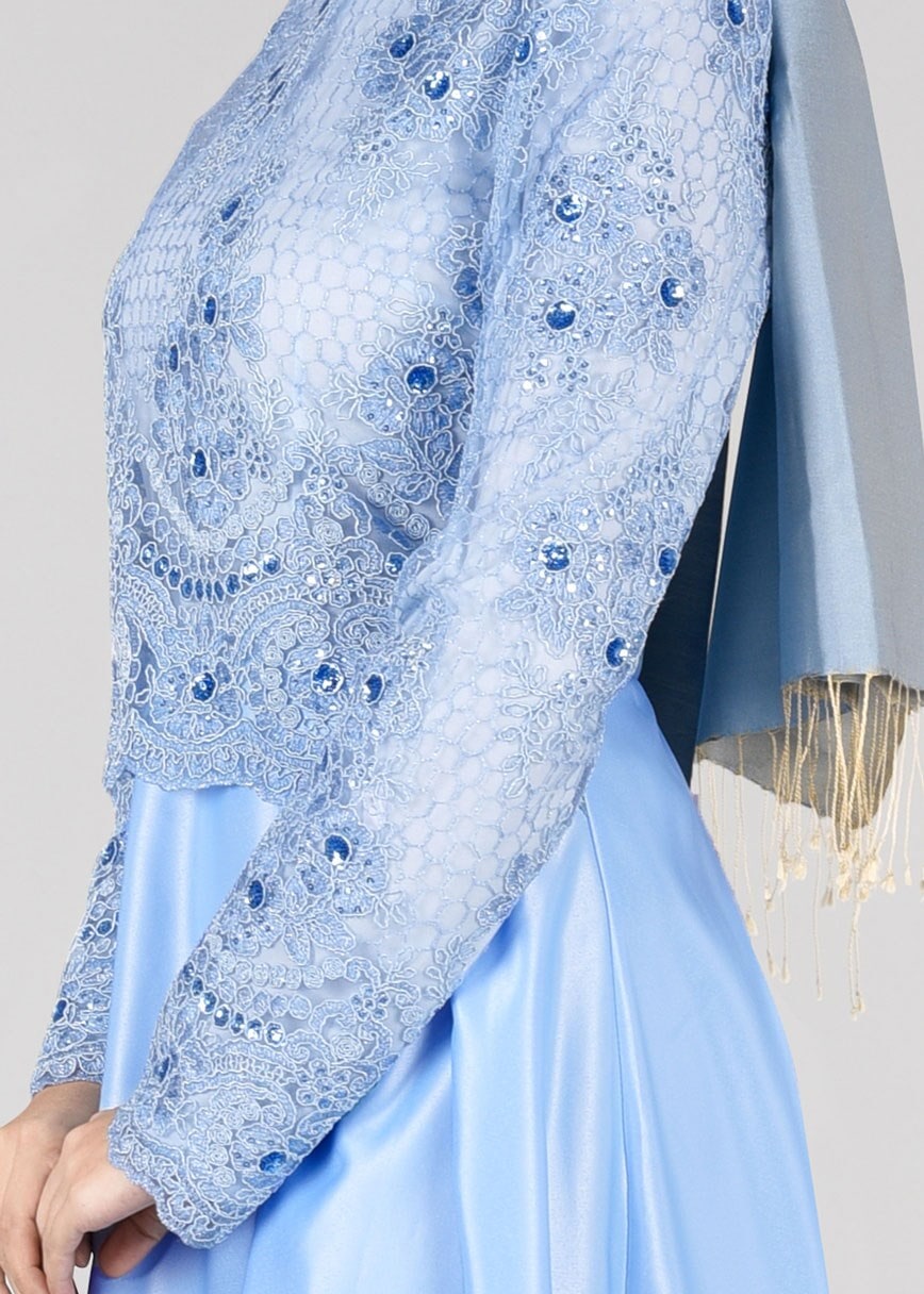 Vêtements hijab BLEU T 98525 Fy Collection-İşleme Detaylı Abiye Elbise