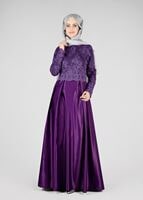 Tesettür giyim MOR İŞLEMELİ ABİYE ELBİSE 98525 