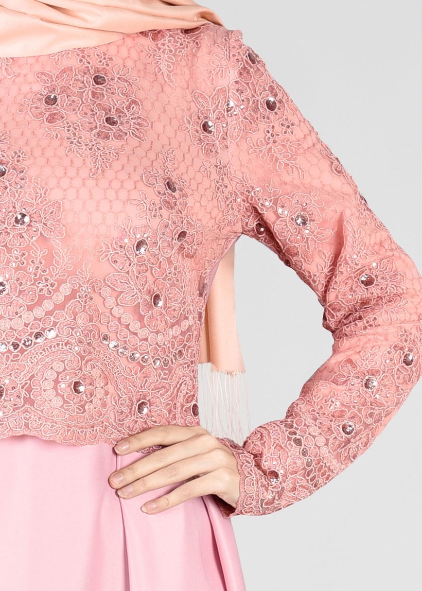 Hijab clothing POWDER T 98525 Fy Collection-İşleme Detaylı Abiye Elbise