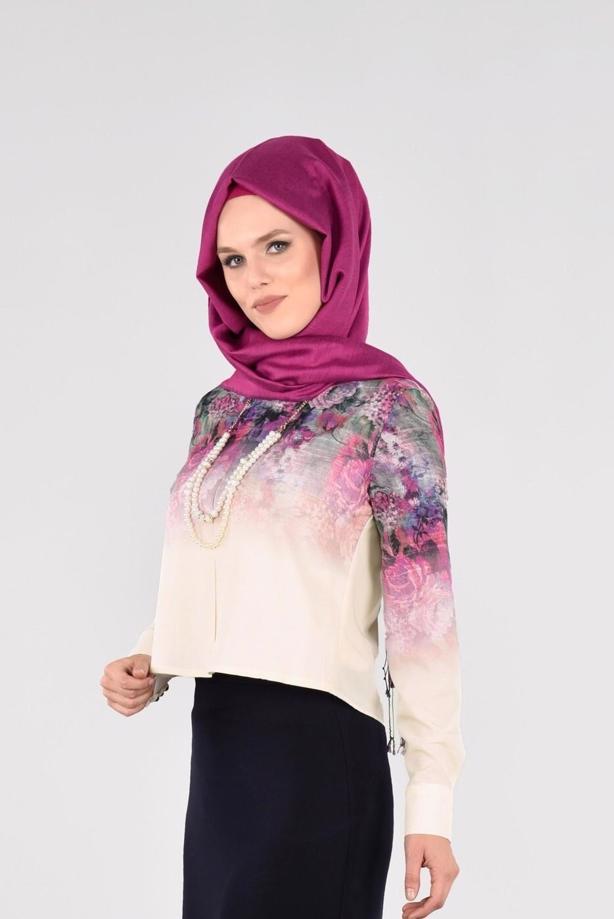 Vêtements hijab  DIGITAL PATTERN BLOUSE 761-1  - TRENDTESETTÜR