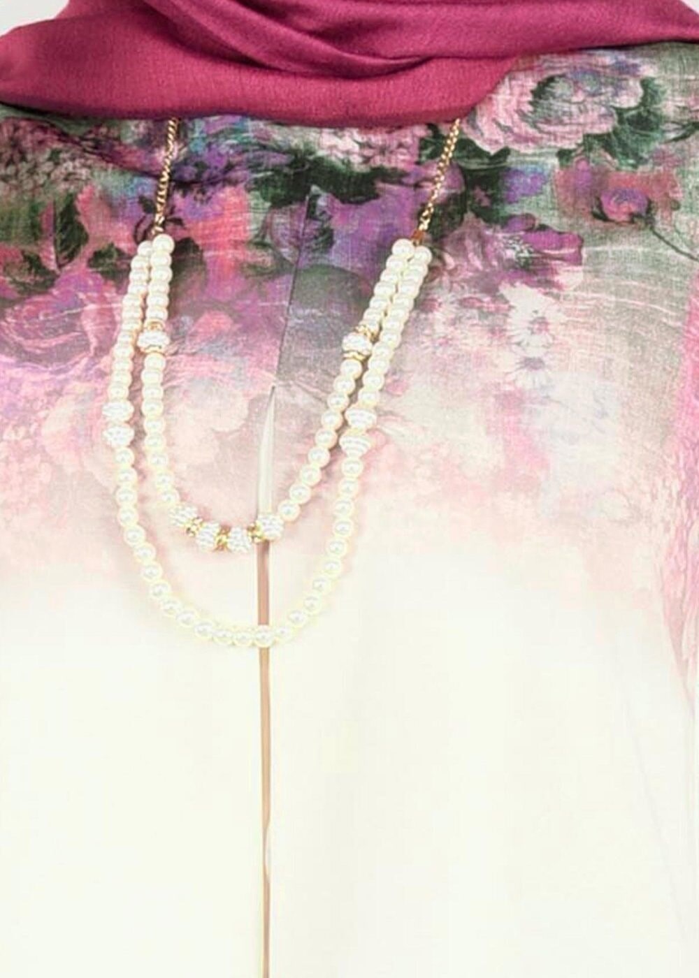 Vêtements hijab CRÈME BLOUSE IMPRIMÉ NUMÉRIQUE 761-1