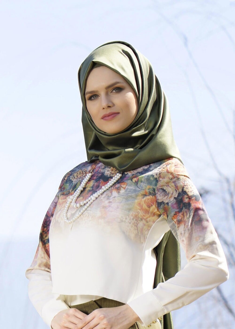 Vêtements hijab CRÈME BLOUSE IMPRIMÉ NUMÉRIQUE 761-1