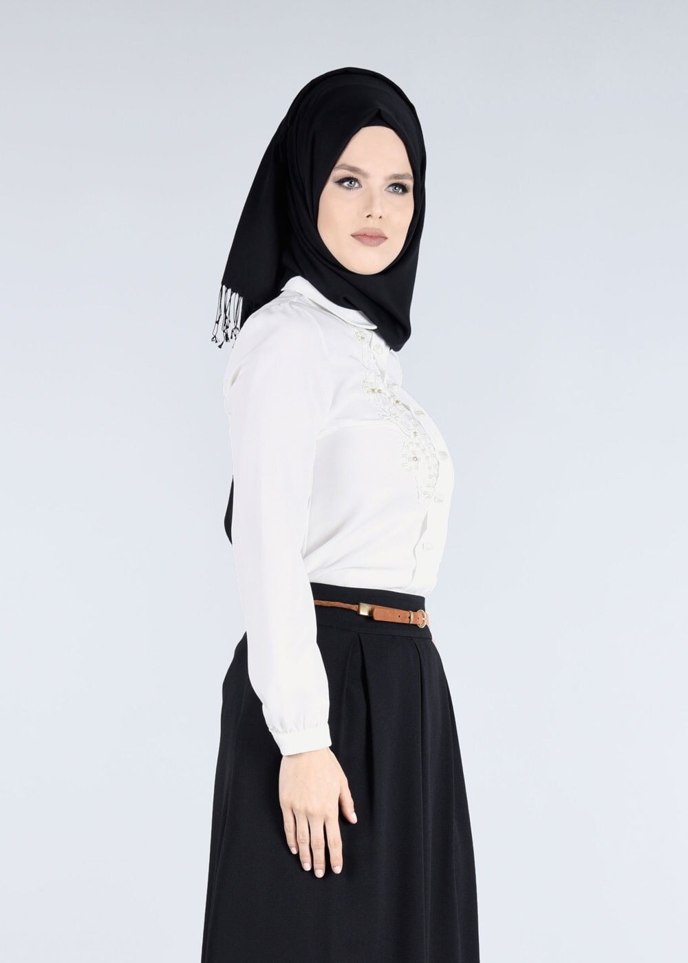 Vêtements hijab CRÈME BLOUSE BRODEE PERLES 5875-1