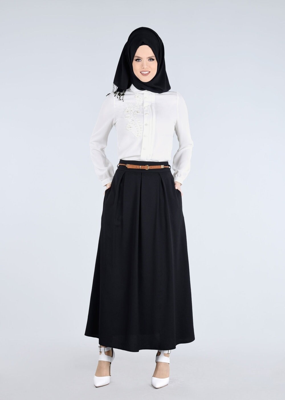 Vêtements hijab CRÈME BLOUSE BRODEE PERLES 5875-1