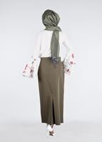 Tesettür giyim EKRU T 6648-1 Mısra-İspanyol Kol Çiçekli Tesettür Bluz