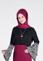 Hijab clothing BLACK PATTERNED HANGING SLEEVE BLOUSE 6648-2 