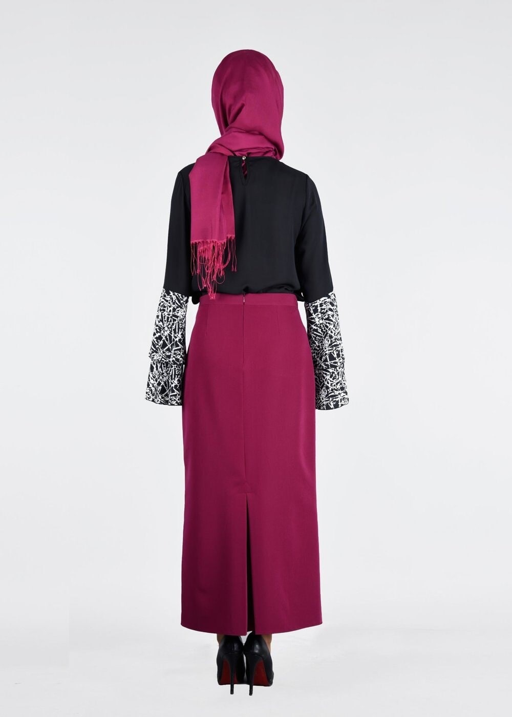 Vêtements hijab NOIR BLOUSE A MOTIF MANCHES SUSPENDUES 6648-2