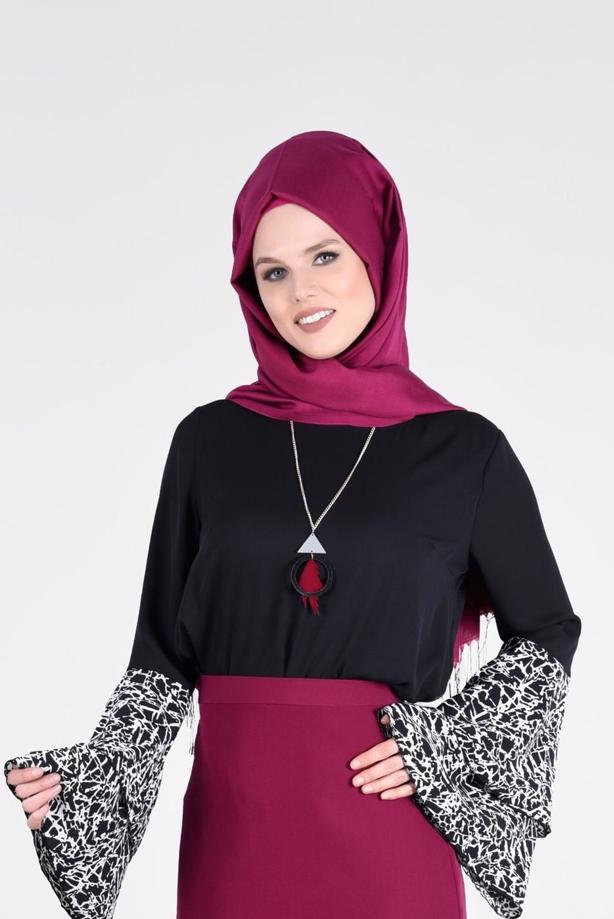Tesettür giyim  DESENLİ İSPANYOL KOL BLUZ 6648-2  - TRENDTESETTÜR