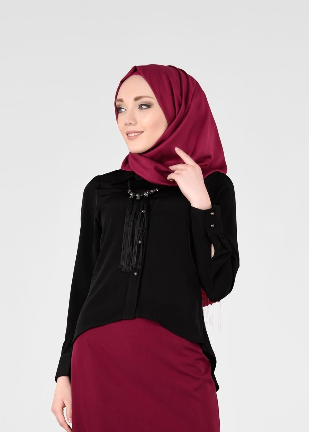Vêtements hijab NOIR BLOUSE À BOUTONS 117