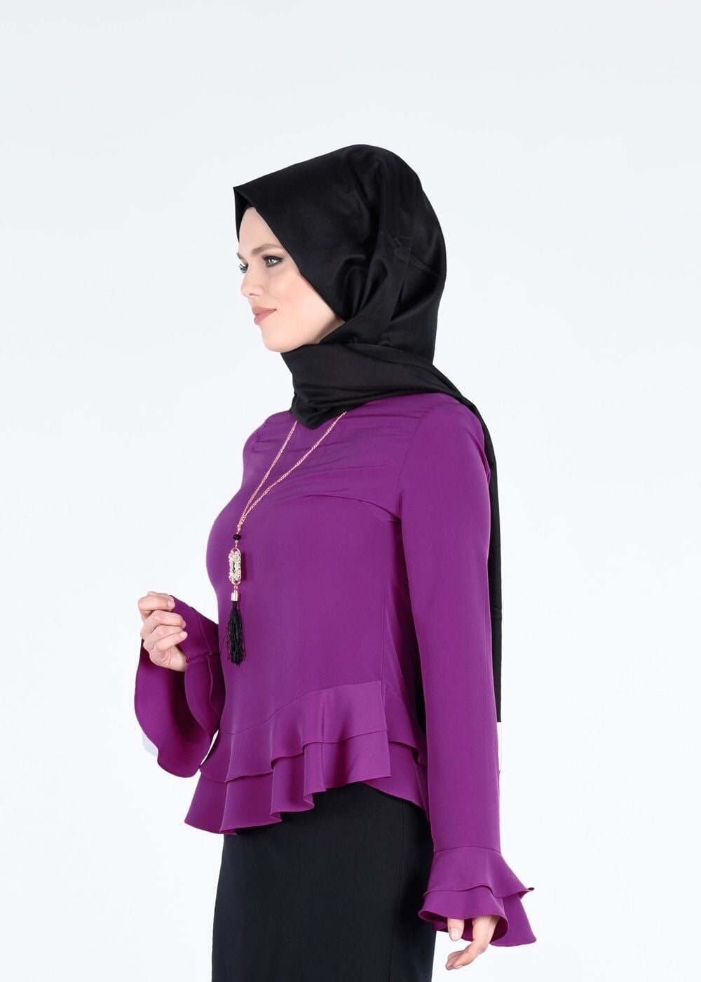 Vêtements hijab FUCHSIA BLOUSE DÉTAILS VOLANTS 127