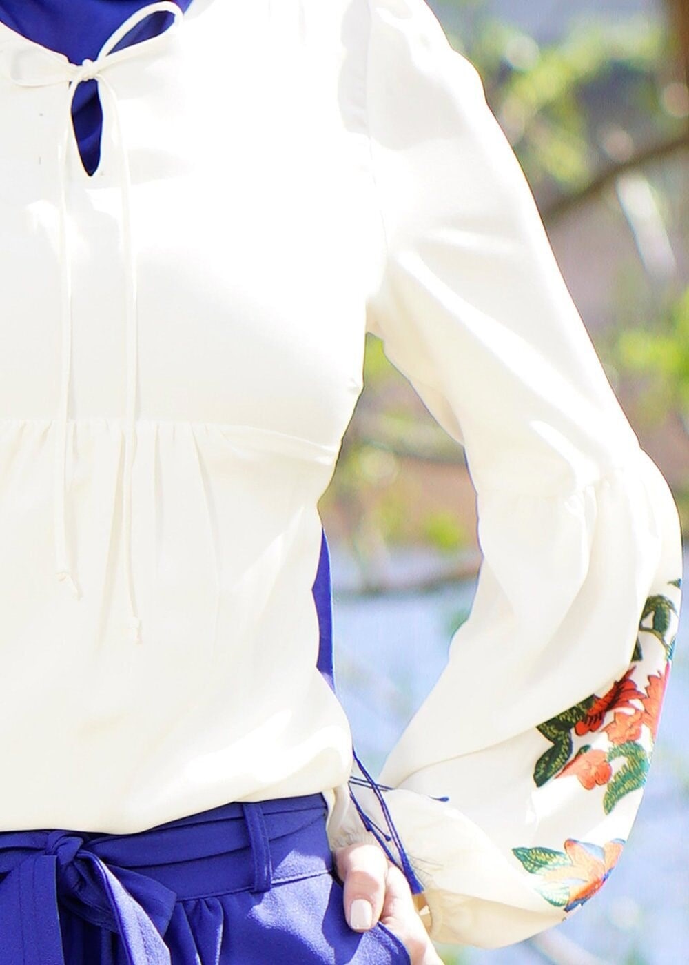 Vêtements hijab CRÈME BLOUSE BRODÉE 417