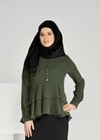 Tesettür giyim HAKİ BEL KISMI FIRFIR DETAYLI BLUZ 0944 
