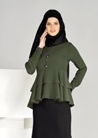 Tesettür giyim HAKİ BEL KISMI FIRFIR DETAYLI BLUZ 0944 