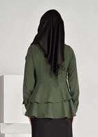 Tesettür giyim HAKİ BEL KISMI FIRFIR DETAYLI BLUZ 0944 