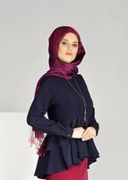 Tesettür giyim LACİVERT BEL KISMI FIRFIR DETAYLI BLUZ 0944 