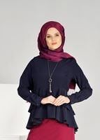 Tesettür giyim LACİVERT BEL KISMI FIRFIR DETAYLI BLUZ 0944 