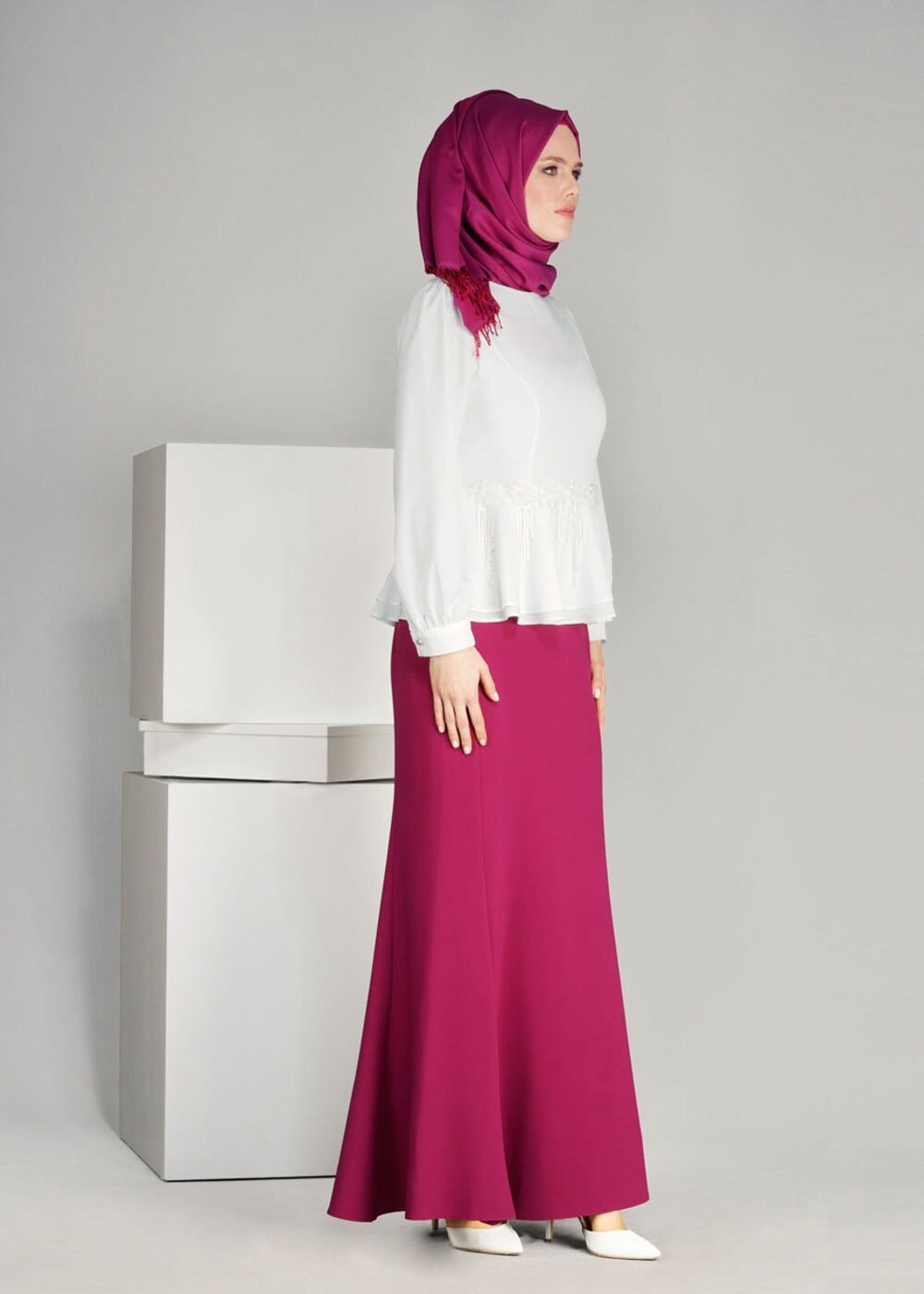 Vêtements hijab CRÈME T 1481 Çiçek Desenli Bluz-Ers Fashion