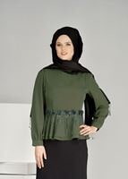 Vêtements hijab KAKI T 1481 Çiçek Desenli Bluz-Ers Fashion