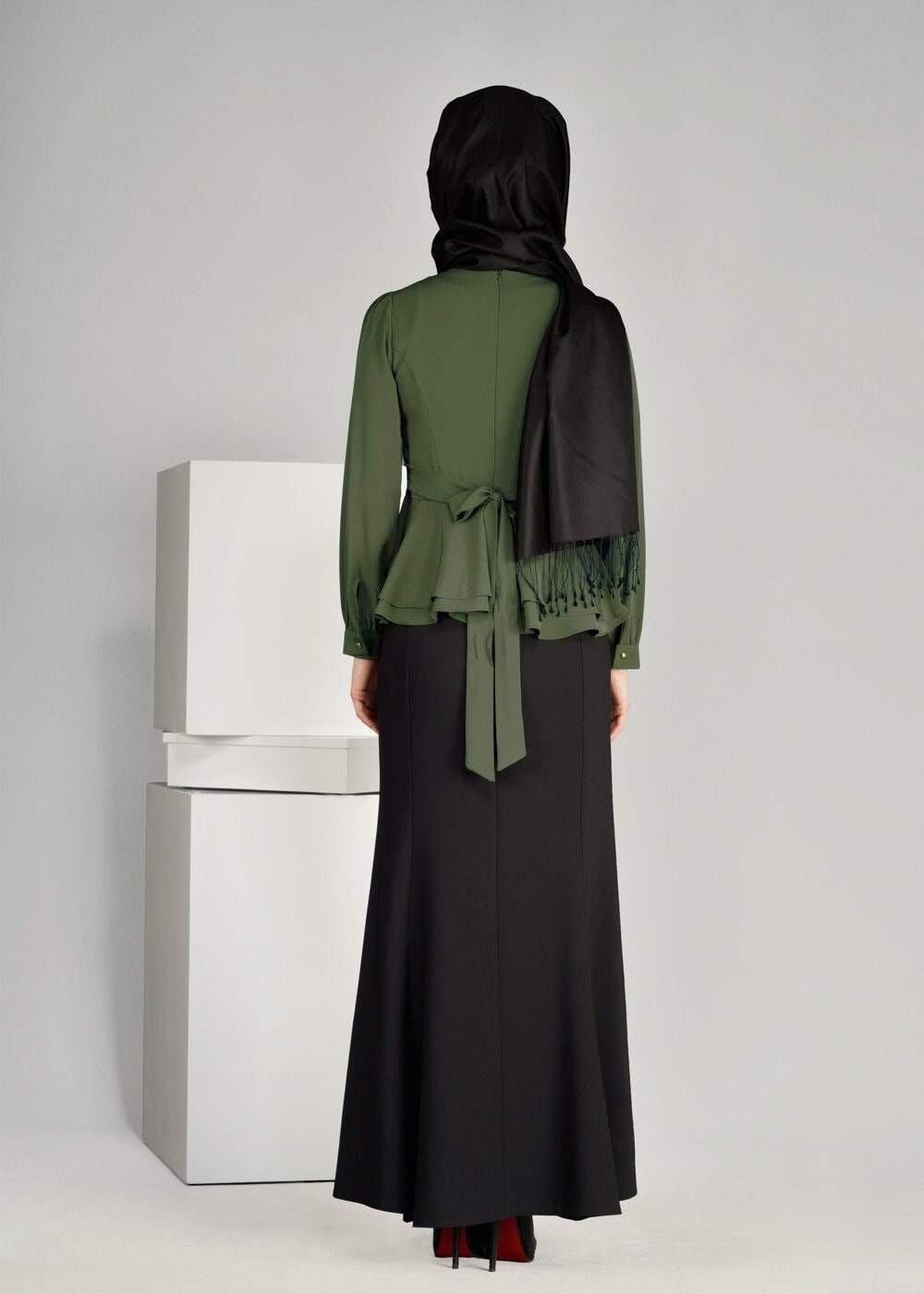 Vêtements hijab KAKI T 1481 Çiçek Desenli Bluz-Ers Fashion