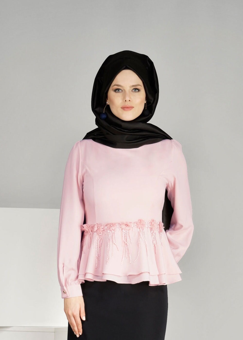 Vêtements hijab POUDRE T 1481 Çiçek Desenli Bluz-Ers Fashion