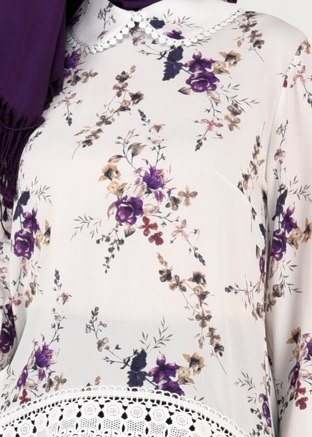 Hijab clothing ECRU FLORAL PATTERN ROUND COLLAR BLOUSE 2011