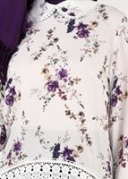 Hijab clothing ECRU FLORAL PATTERN ROUND COLLAR BLOUSE 2011