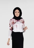 Tesettür giyim KREM ÇİÇEK DESENLİ BLUZ 2601 