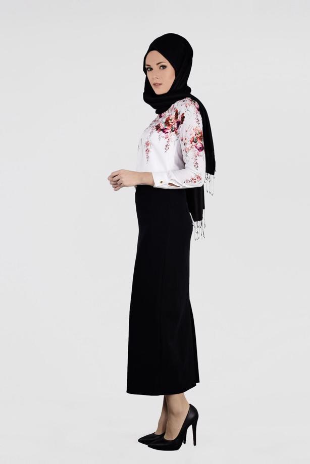 Hijab clothing CREAM FLORAL PATTERN BLOUSE 2601 - TRENDTESETTÜR