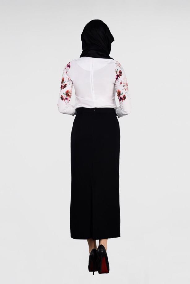 Hijab clothing CREAM FLORAL PATTERN BLOUSE 2601 - TRENDTESETTÜR