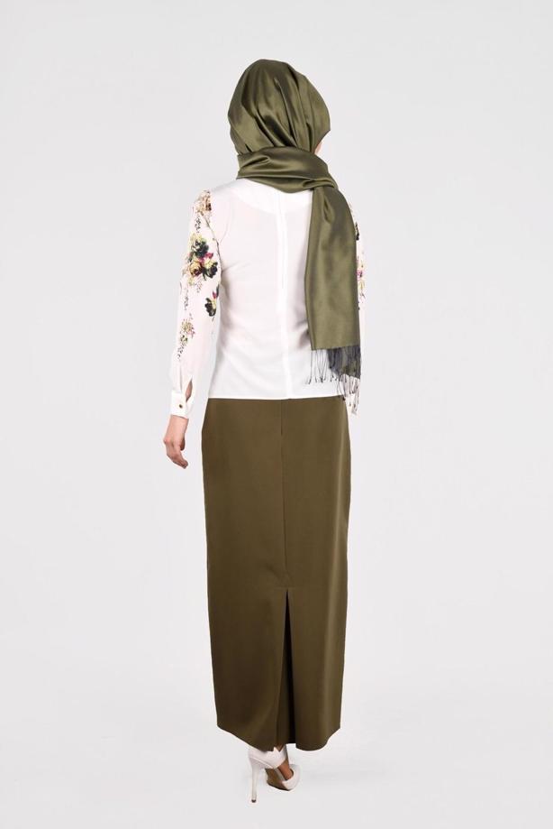 Vêtements hijab CRÈME BLOUSE MOTIF FLEURI 2601 - TRENDTESETTÜR