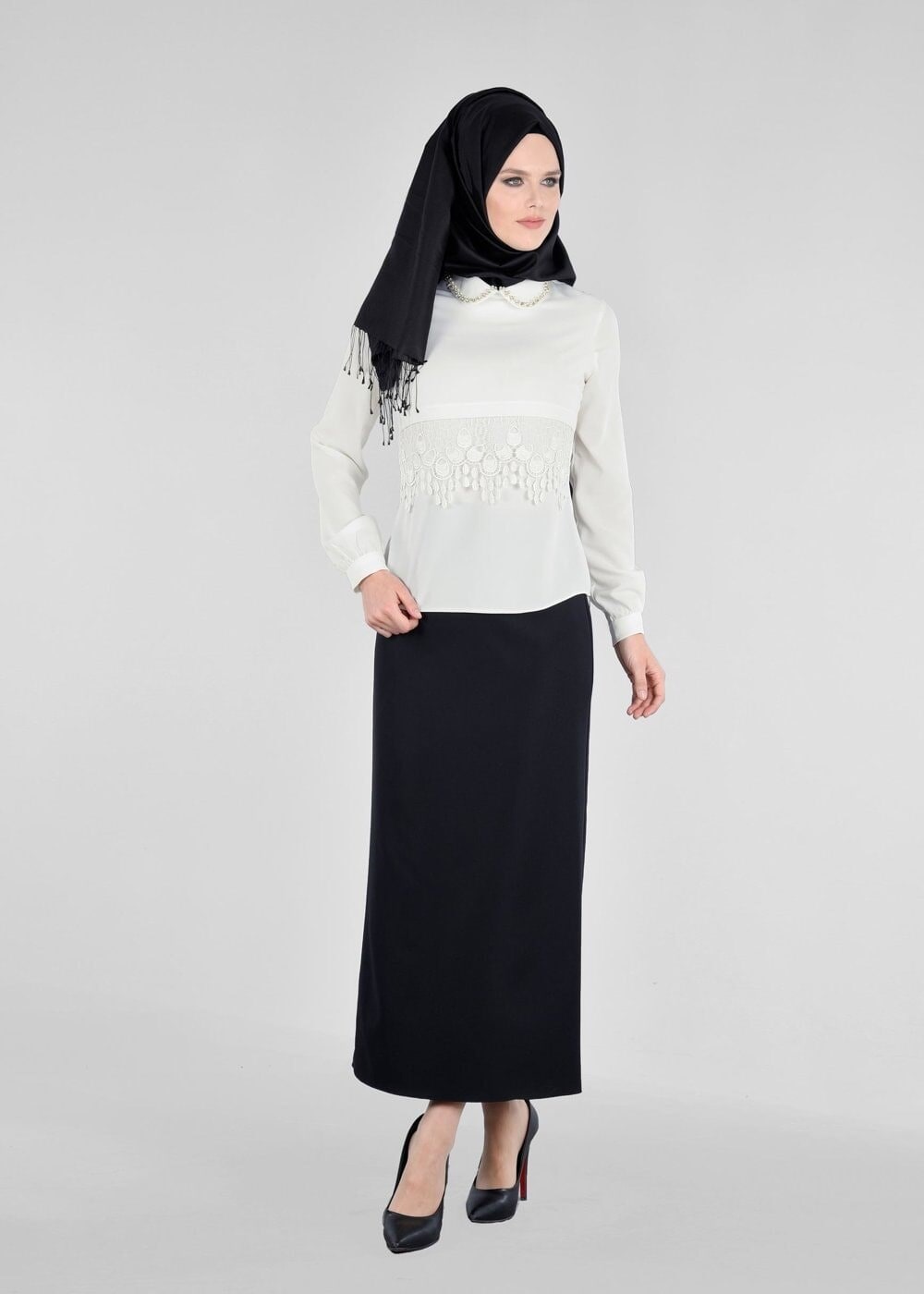 Vêtements hijab CRÈME T 2875 Kasırga-Bebe Yaka Bluz