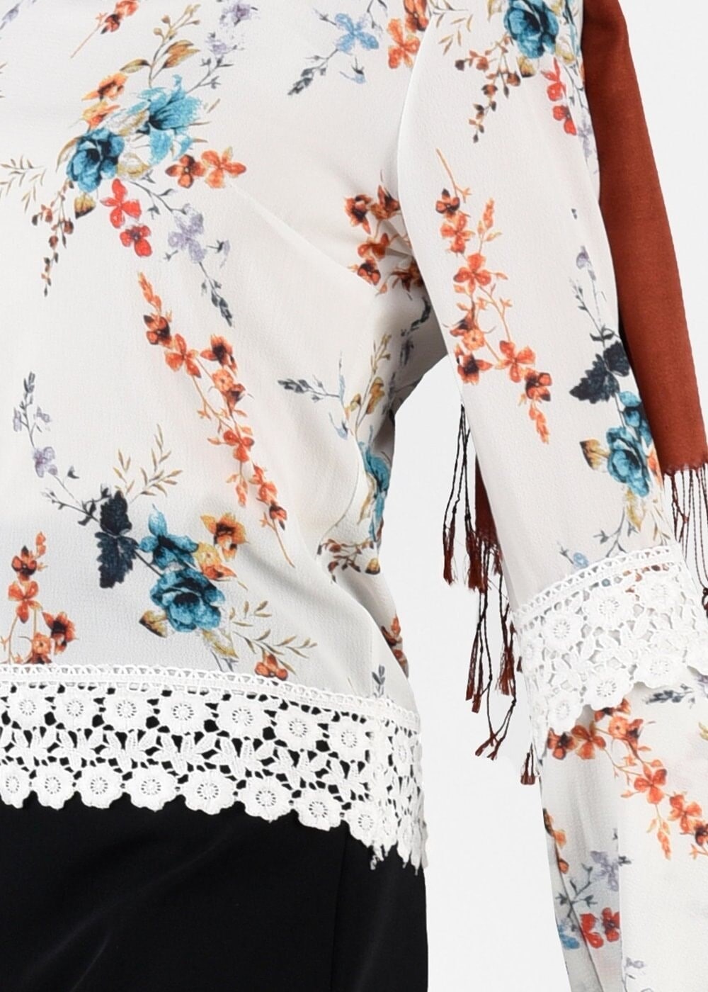 Vêtements hijab ÉCRU BLOUSE MOTIF FLEURI 3011