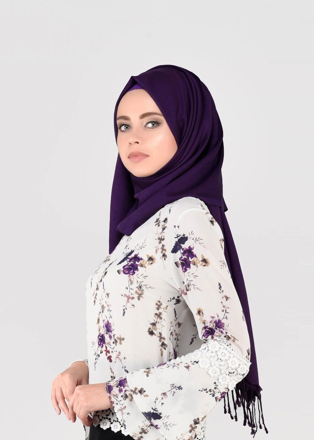 Vêtements hijab ÉCRU BLOUSE MOTIF FLEURI 3011
