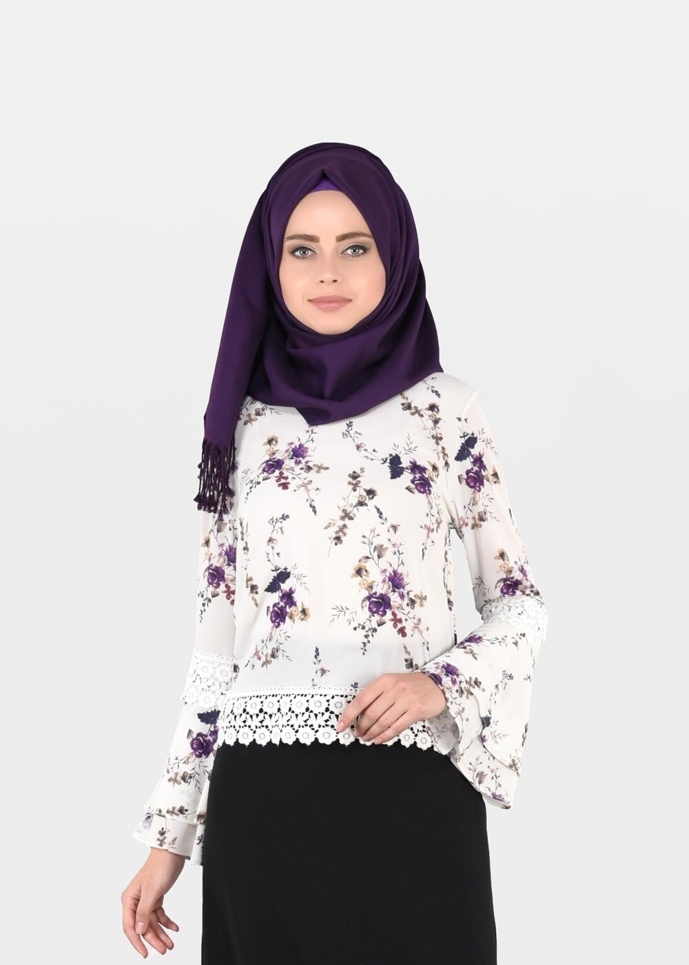 Vêtements hijab ÉCRU BLOUSE MOTIF FLEURI 3011
