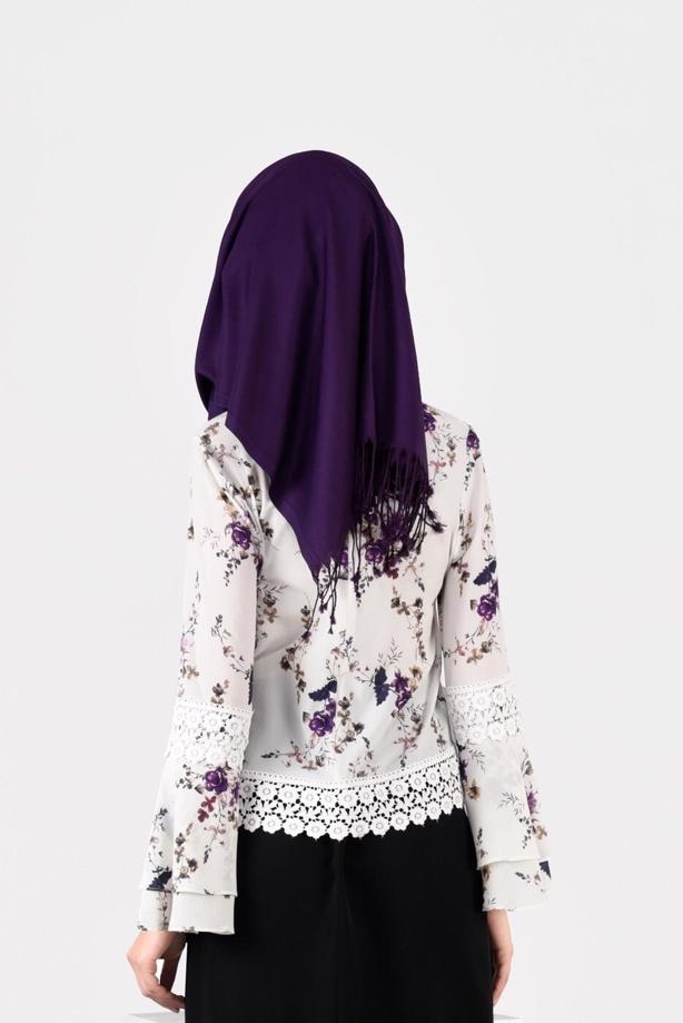 Vêtements hijab ÉCRU BLOUSE MOTIF FLEURI 3011 - TRENDTESETTÜR