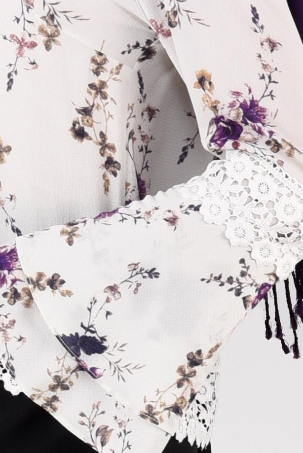 Vêtements hijab ÉCRU BLOUSE MOTIF FLEURI 3011 - TRENDTESETTÜR