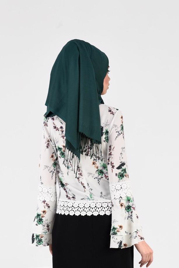 Vêtements hijab ÉCRU BLOUSE MOTIF FLEURI 3011 - TRENDTESETTÜR