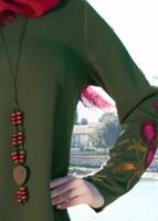 Vêtements hijab KAKI T 3258 Mısra-Hakim Yaka, İşlemeli Tunik