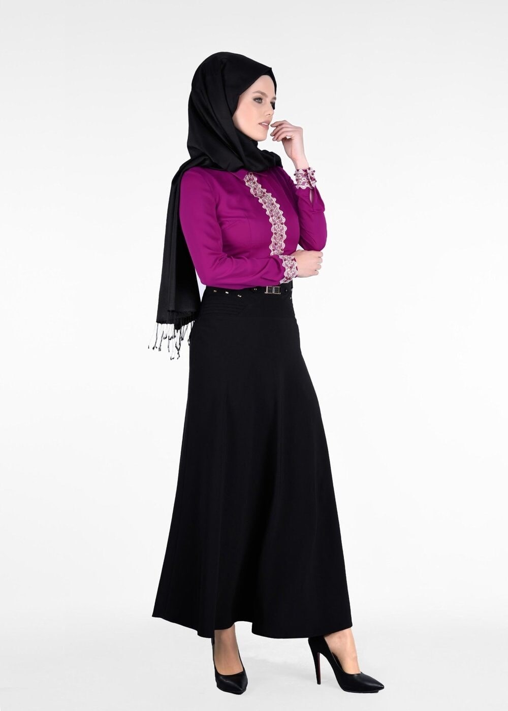 Tesettür giyim MOR GÜPÜR DETAYLI BLUZ 4238 